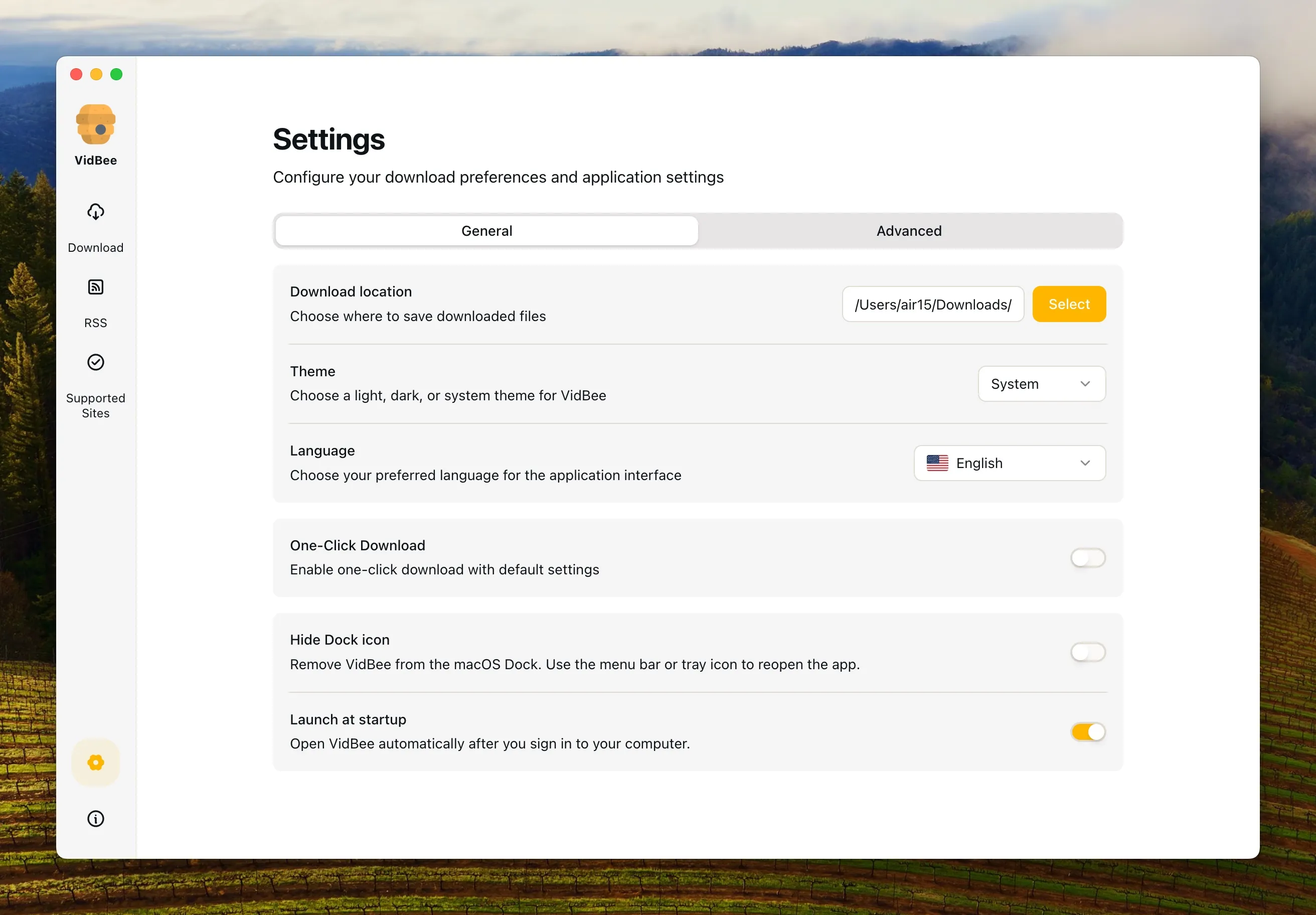 Preferenze download