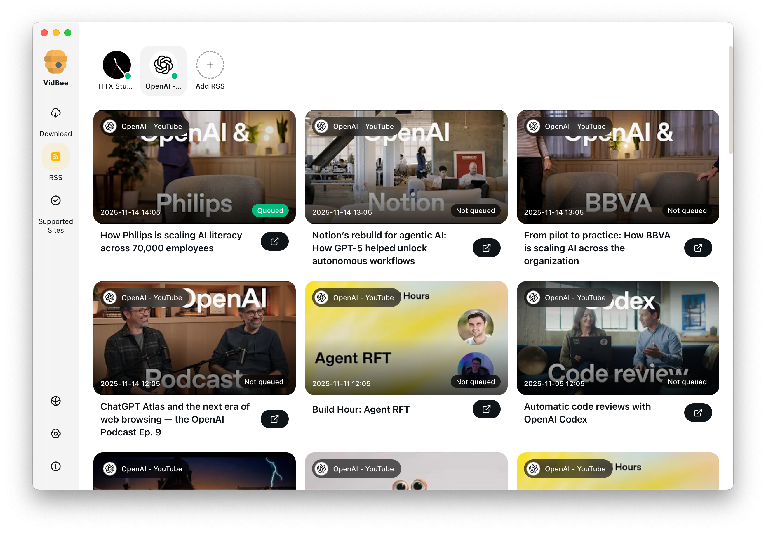 VidBee RSS Feed Interface