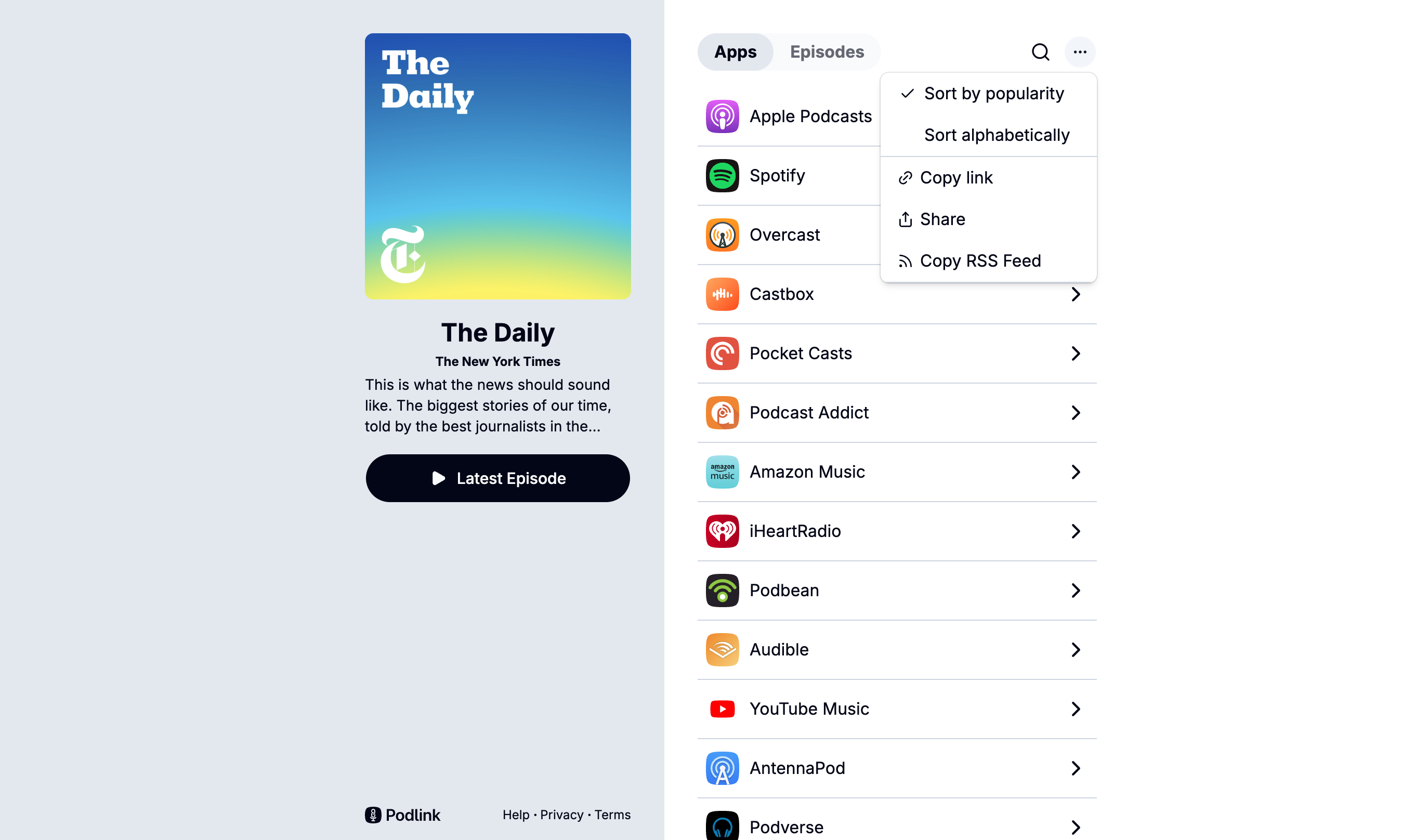 Show page menu with Copy RSS Feed